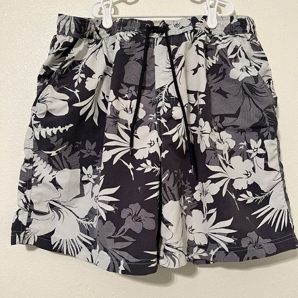 Caribbean Swimwear Large Gray Elastic Waist Drawstring Swim Board Shorts Mesh - Picture 1 of 10